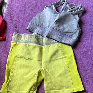Gymshark Heather Gray Racerback Top & Neon Compression Shorts